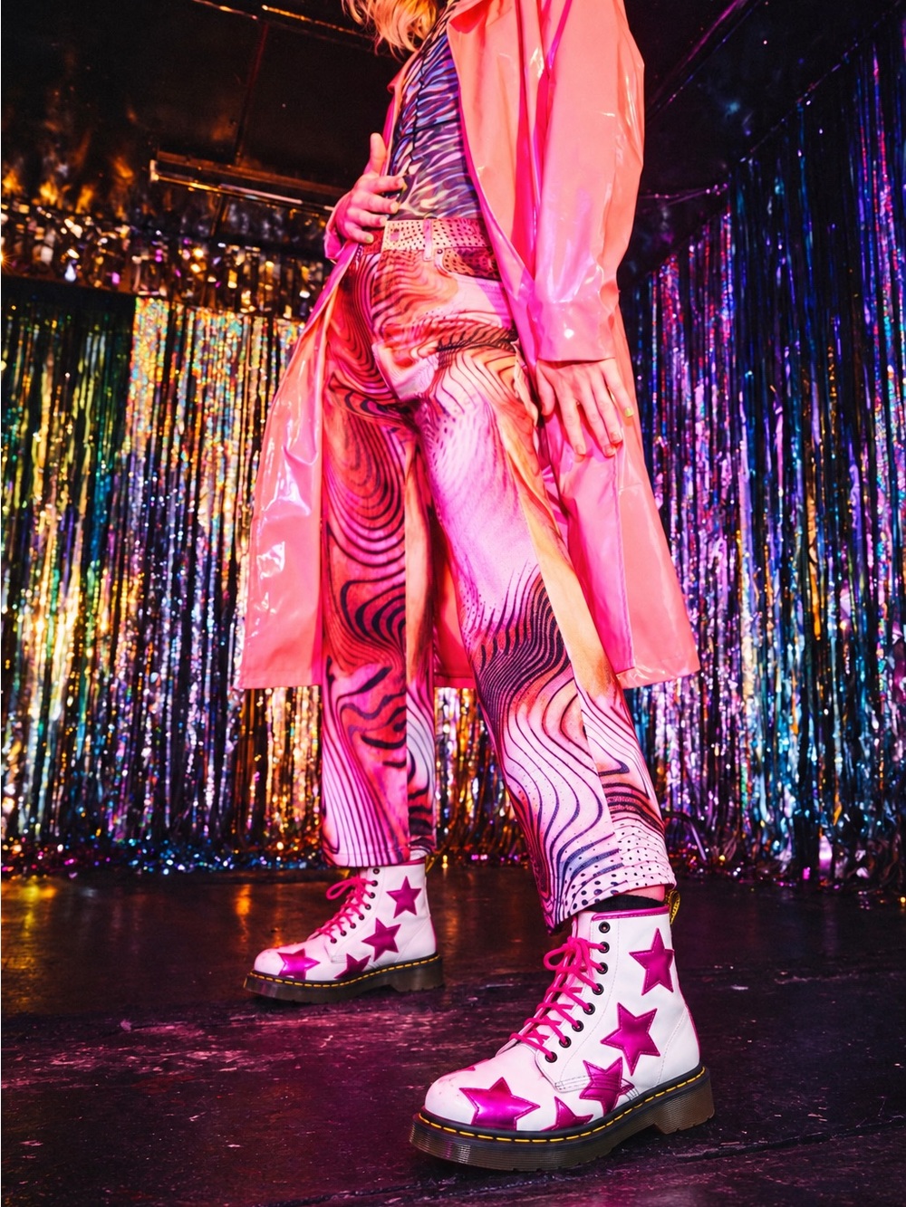 Dr. Martens Stella White Magenta Electric 8 Eye Metallic Star Combat Boots 8